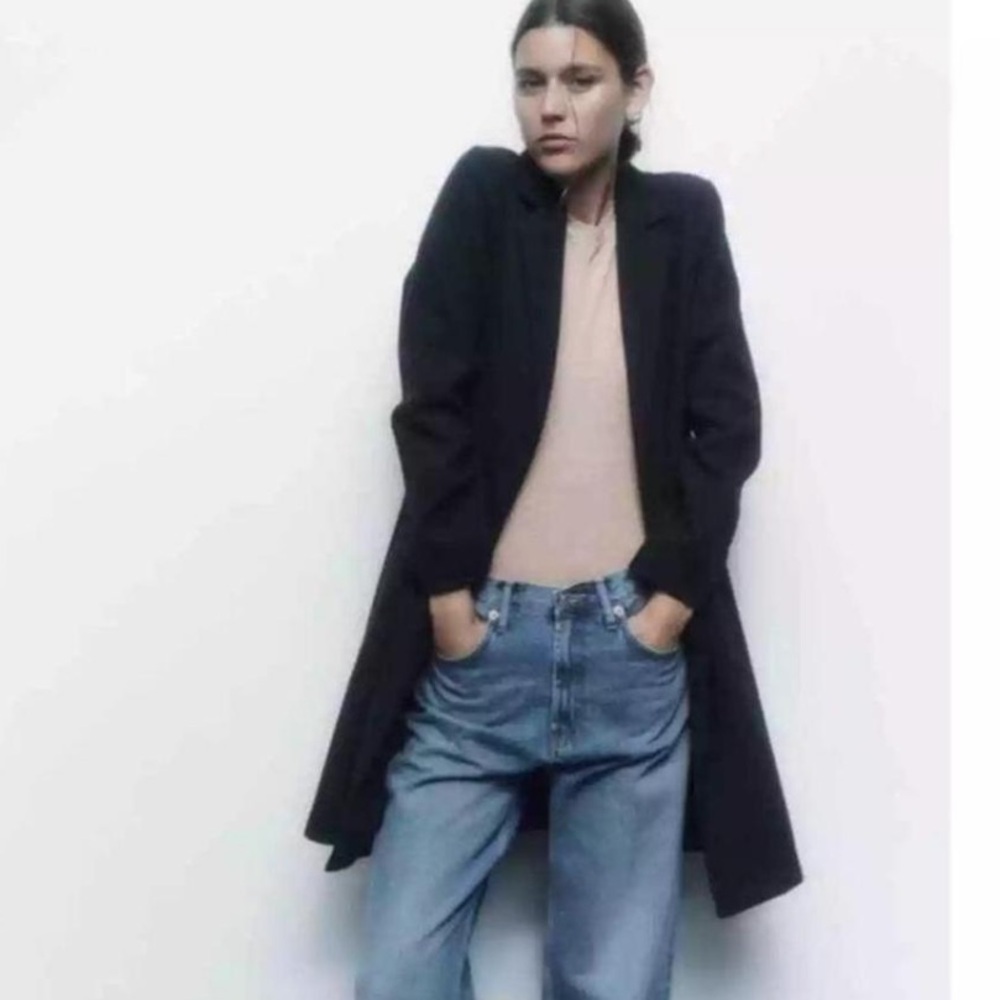 Zara Black Felt Coat Unlined
